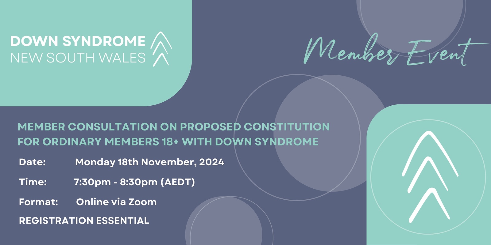 Banner image for Expression of Interest: Member Consultation on Proposed Constitution for Ordinary Members 18+ years with Down syndrome