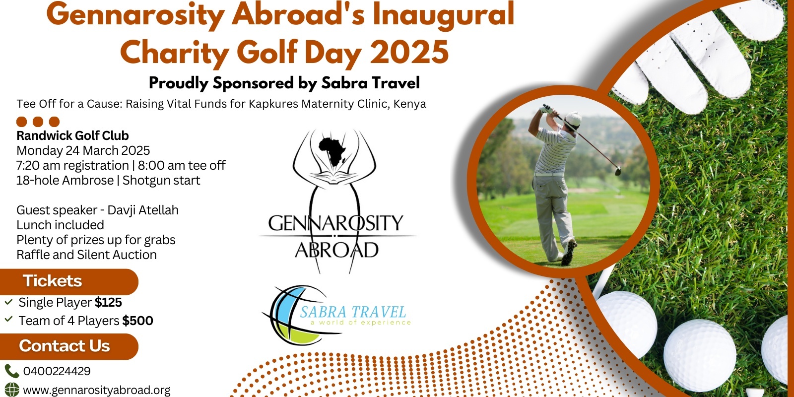 Banner image for Gennarosity Abroad's Inaugural Charity Golf Day 2025 Proudly Sponsored by Sabra Travel