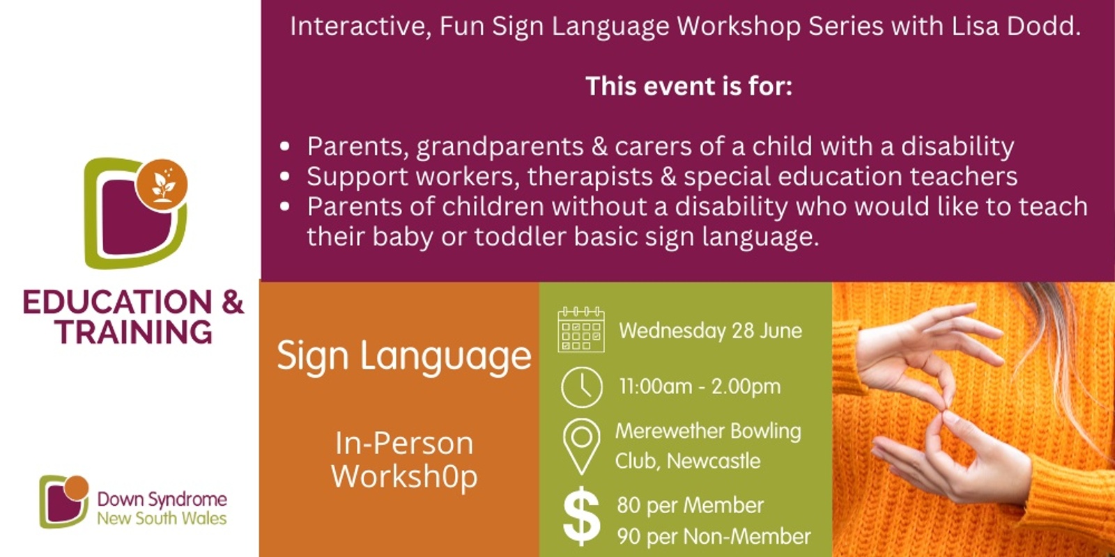 Banner image for DSNSW Newcastle Interactive, Fun Sign Language Workshop with Lisa Dodd