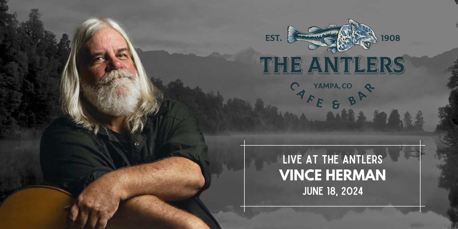 Banner image for "Live at the Antlers" featuring Vince Herman