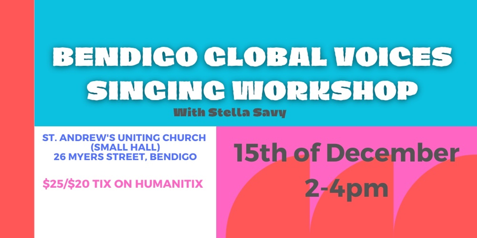 Banner image for 15th December Bendigo Global Voices Singing Workshop 