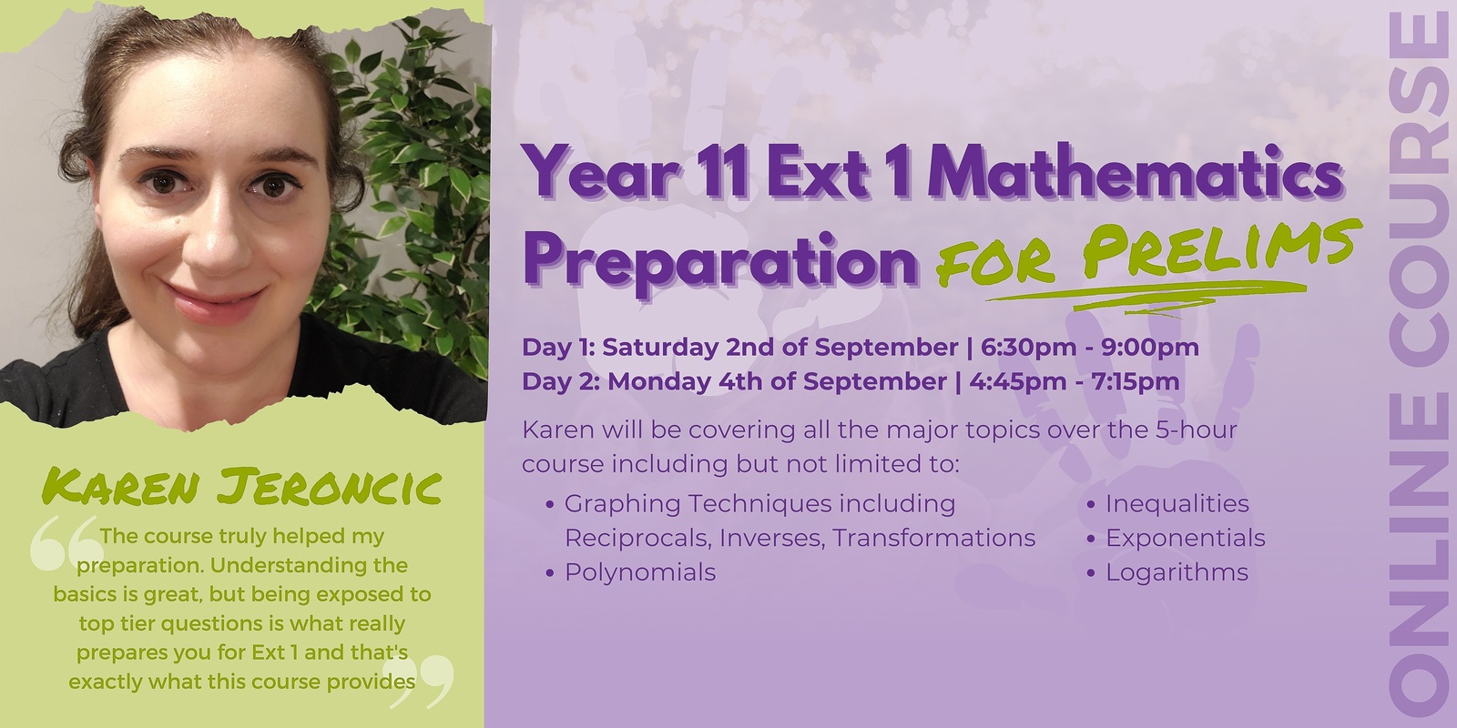 Banner image for Year 11 Extension 1 Mathematics Preparation for the Preliminary Exam