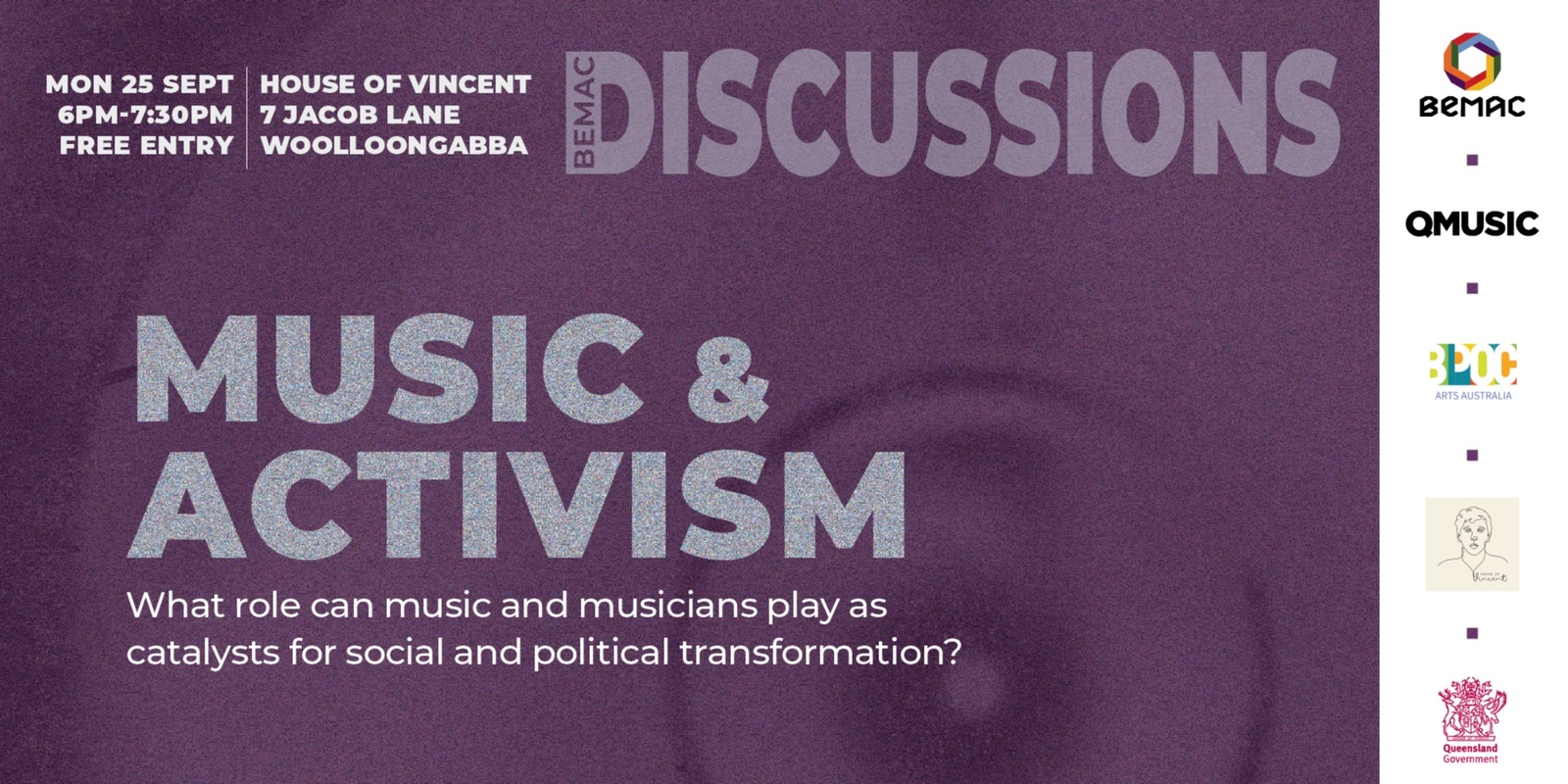 Banner image for BEMAC Discussions: Music and Activism (Live and Streamed)