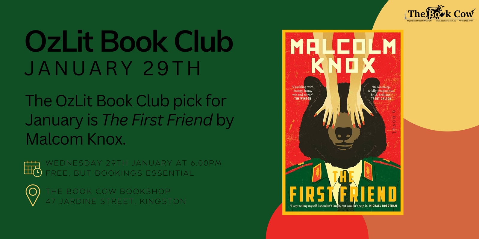 Banner image for January OzLit Book Club - The First Friend by Malcom Knox