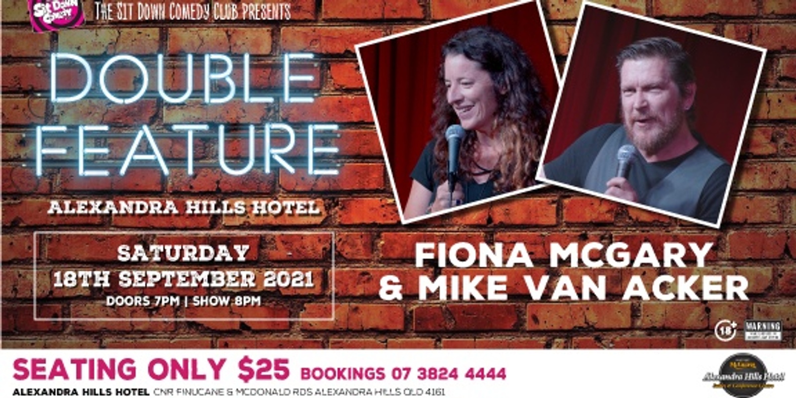 Banner image for Sit Down Comedy Club Double Feature at the Alexandra Hills Hotel - Saturday 18th September