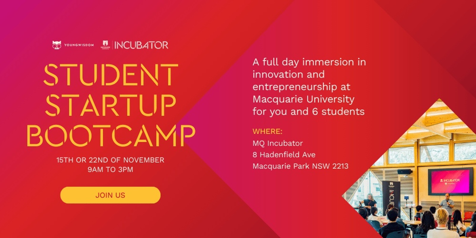 Banner image for MQ Incubator & Young Wisdom Student Startup Bootcamp Term 4 2024