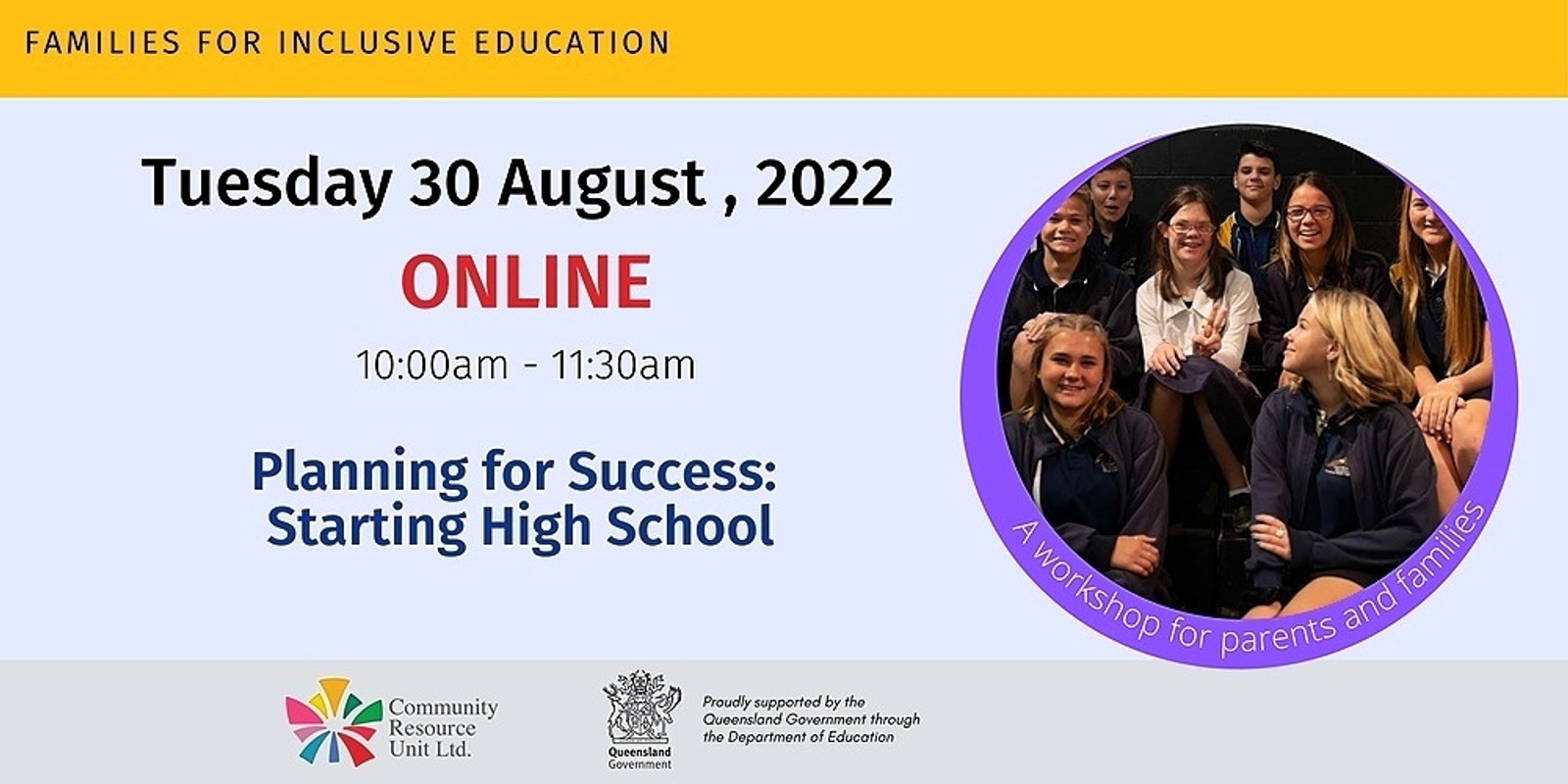 Banner image for ONLINE 30 Aug - Planning for Success: Starting High School
