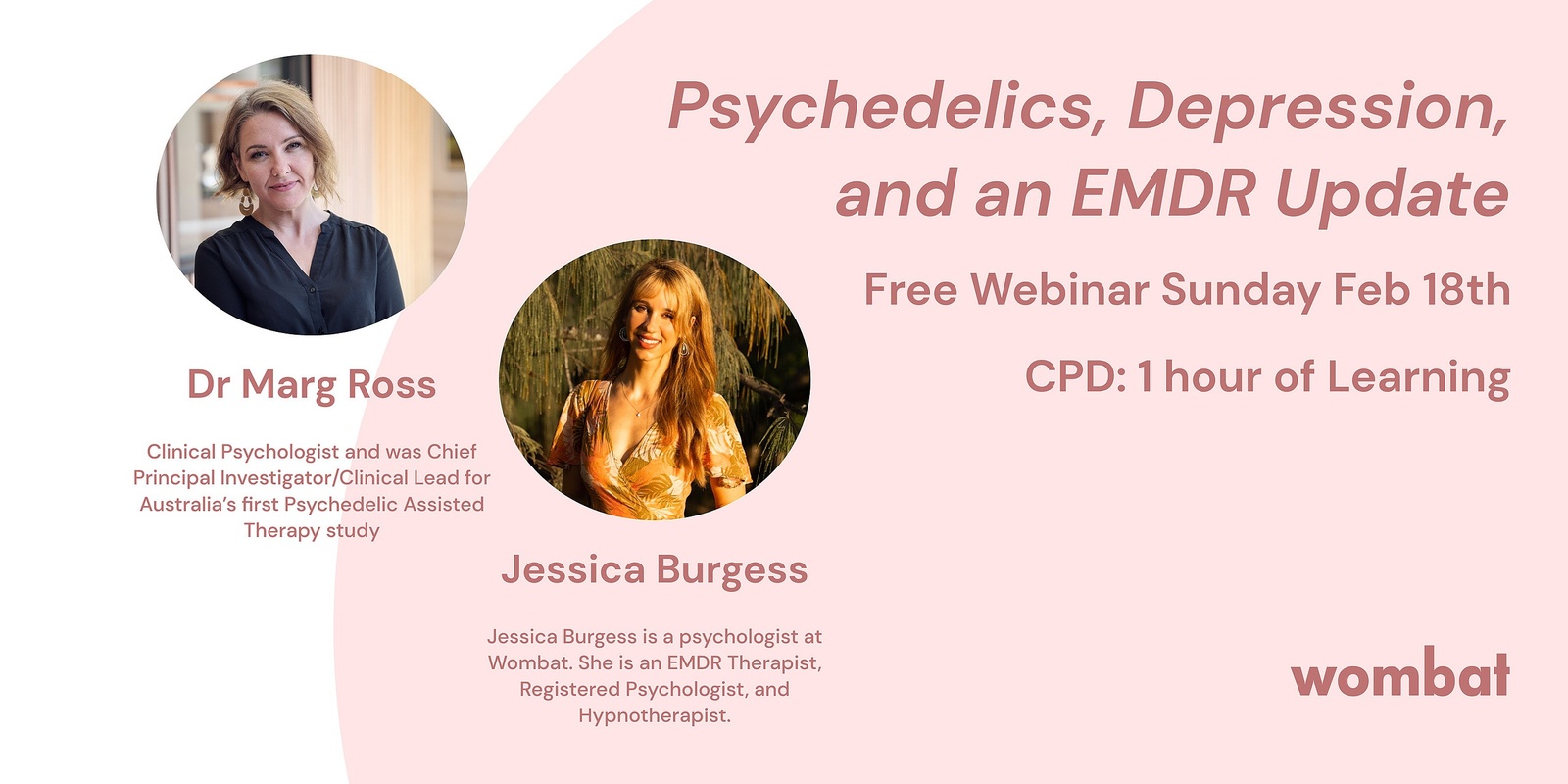 Banner image for FREE WEBINAR: Psychedelics, Depression, and an EMDR Update (CPD: 1 hour) - Guest speakers Dr Marg Ross and Jessica Burgess