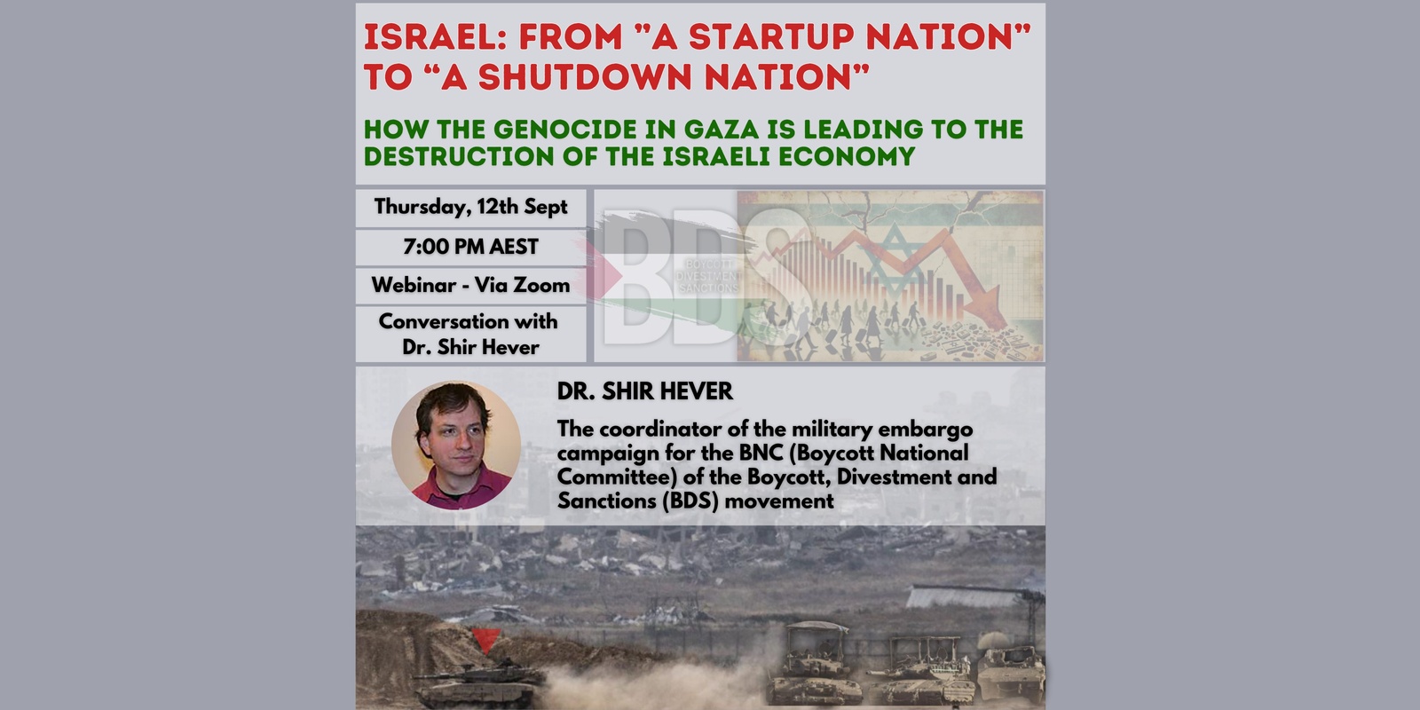 Banner image for Israel: From ”A Start-Up Nation” to “A Shut-Down Nation”