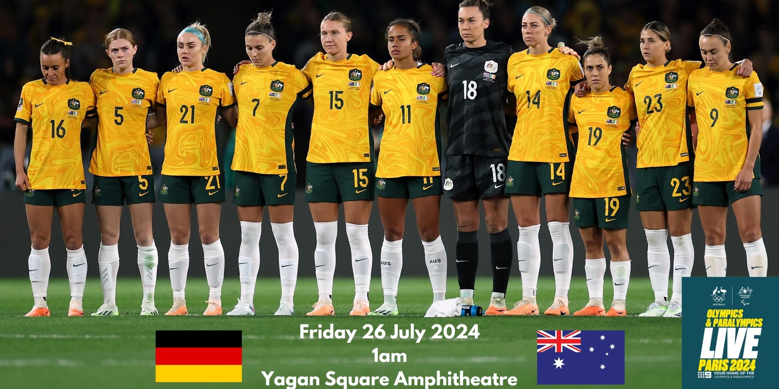 Banner image for Women's Football | Germany v Australia (Matildas) - Olympics & Paralympics LIVE at Yagan Square