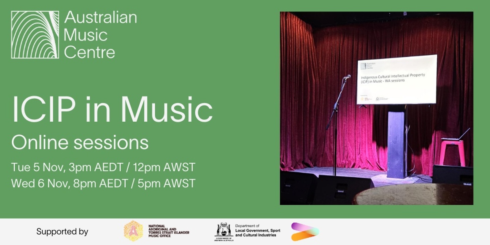 Banner image for ICIP in Music | Online sessions | Supported by NATSIMO and DLGSC