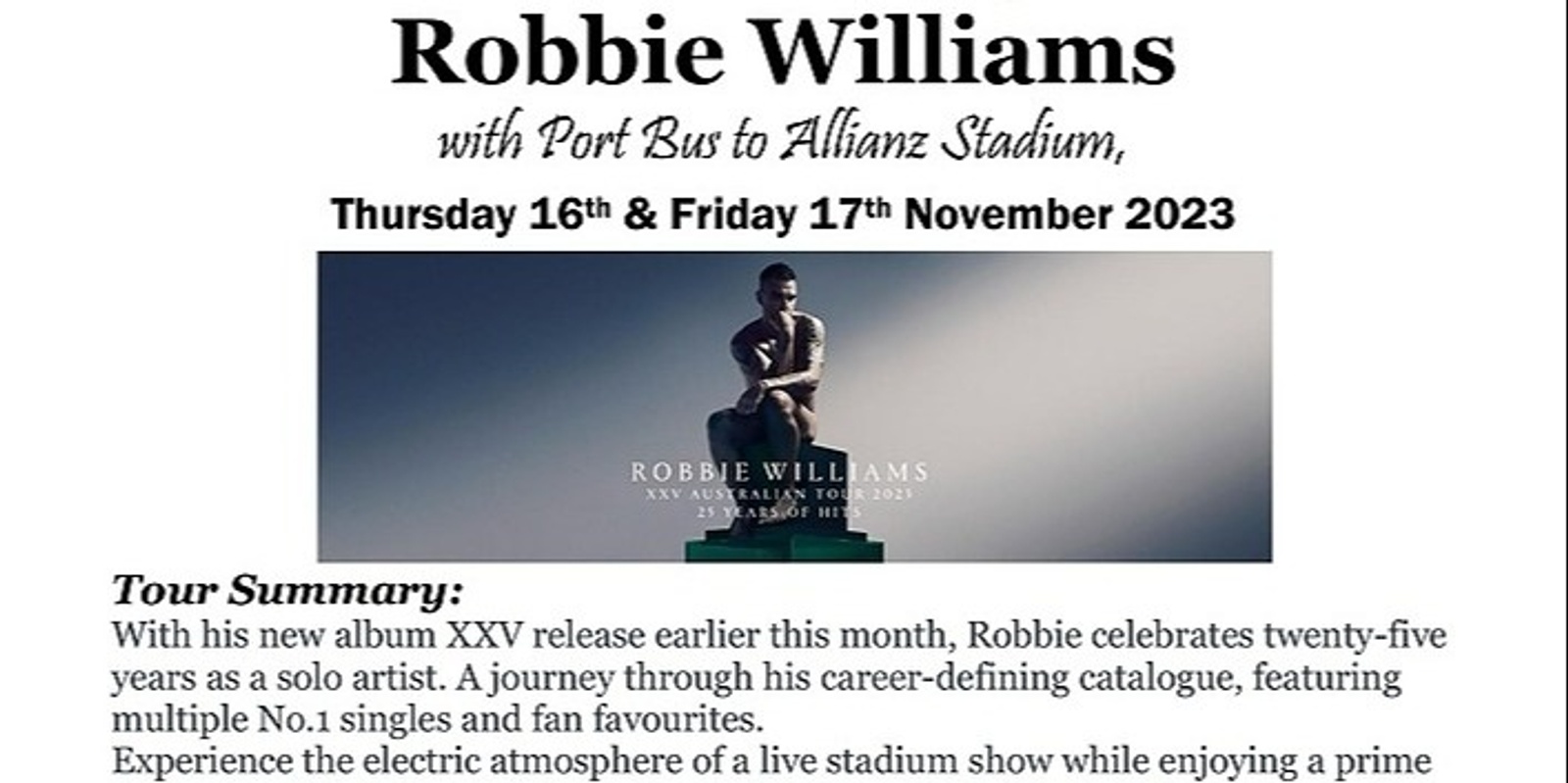 Banner image for Robbie Williams with Port Bus