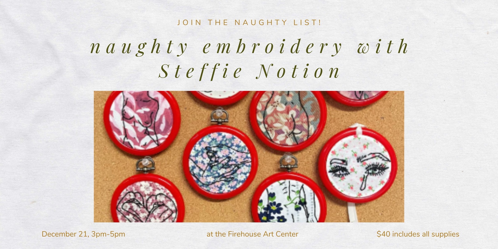 Banner image for Naughty (or Nice) Embroidery Class with Steffie!