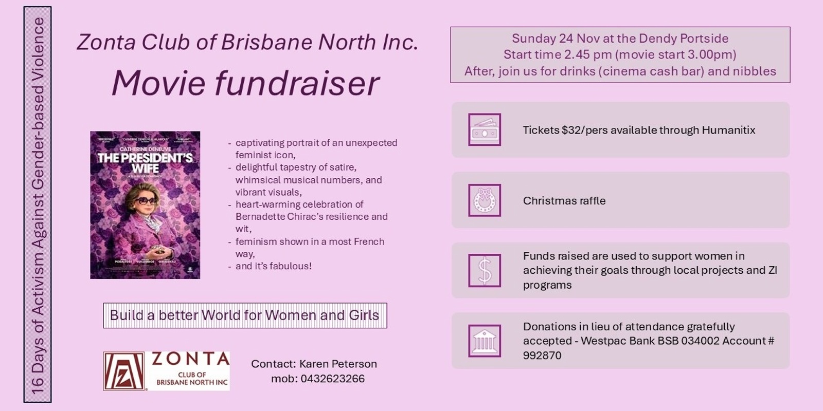 Banner image for Zonta Club of Brisbane North Inc. Fundraiser 2024