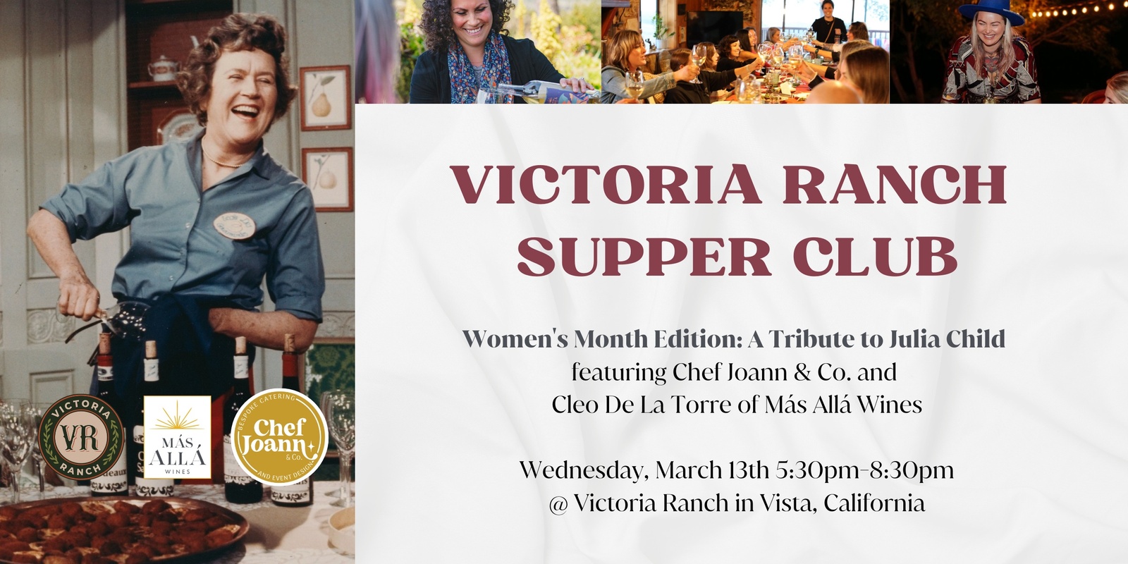 Banner image for Victoria Ranch Supper Club: A Culinary Tribute Dinner to Julia Child and Wine Pairing