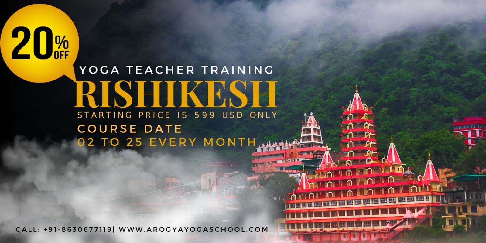 Banner image for Yoga Teacher Training in Rishikesh India @699 USD