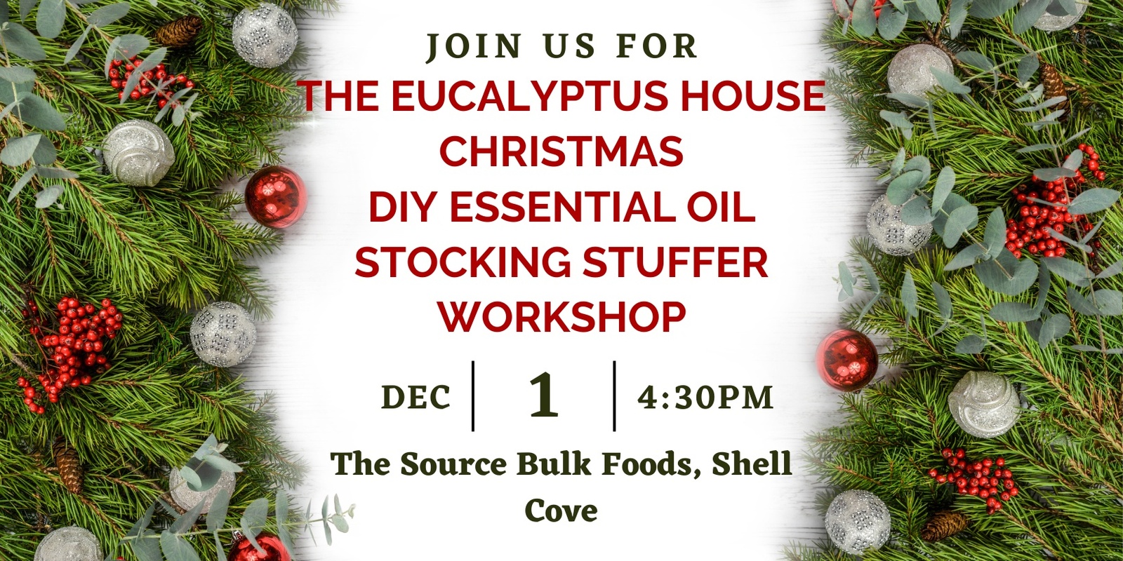 Banner image for The Eucalyptus House Christmas DIY Essential Oil Stocking Stuffer Workshop