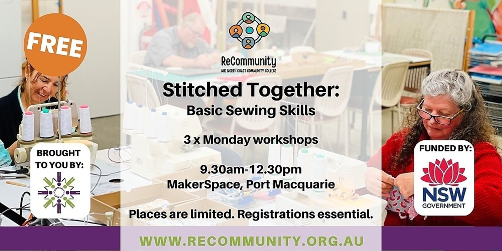 Banner image for Stitched Together: Basic Sewing Skills (3 x Mondays) | PORT MACQUARIE