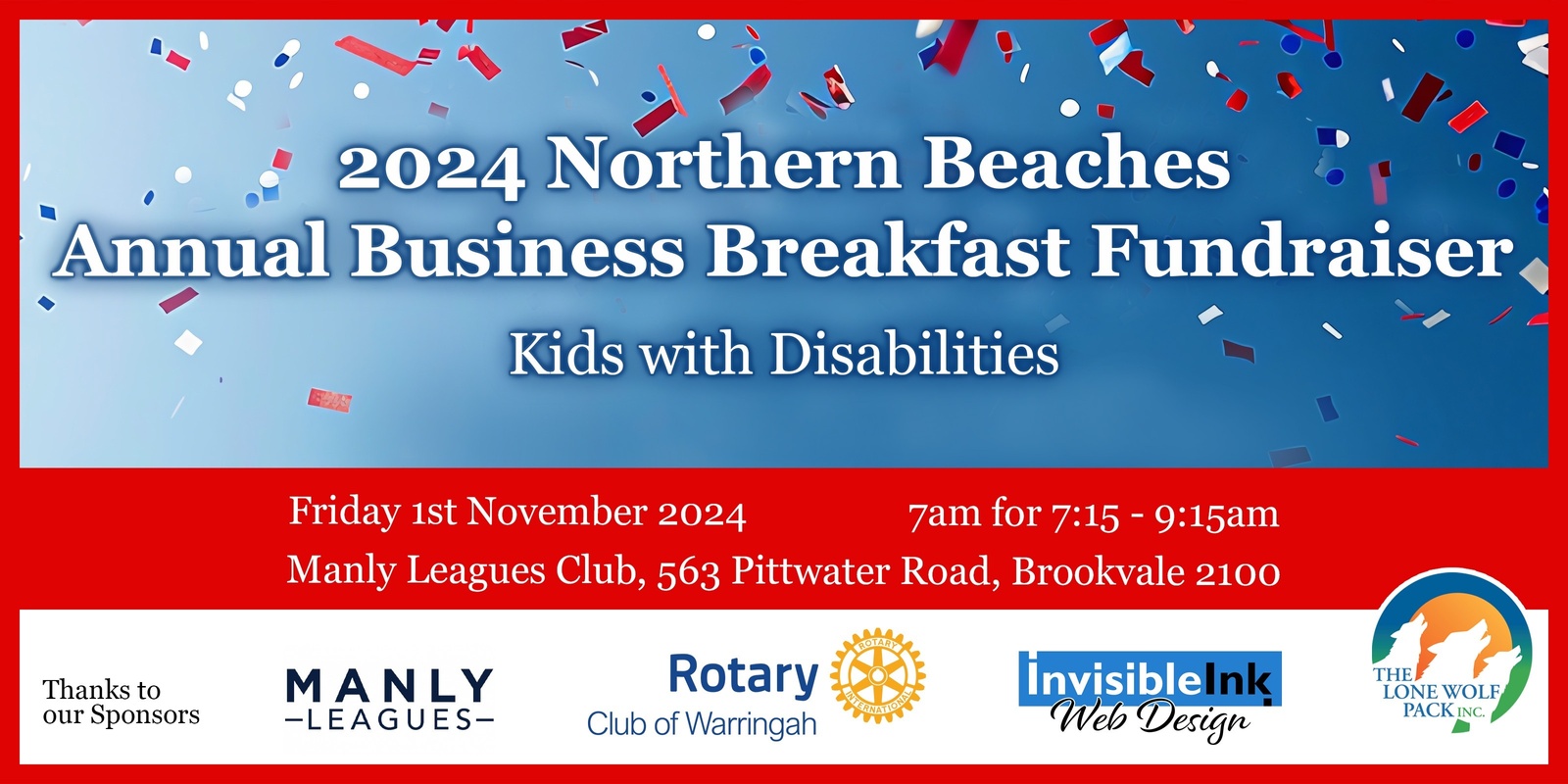 Banner image for 2024 Northern Beaches Annual Business Breakfast Fundraiser - "Kids with Disabilities"