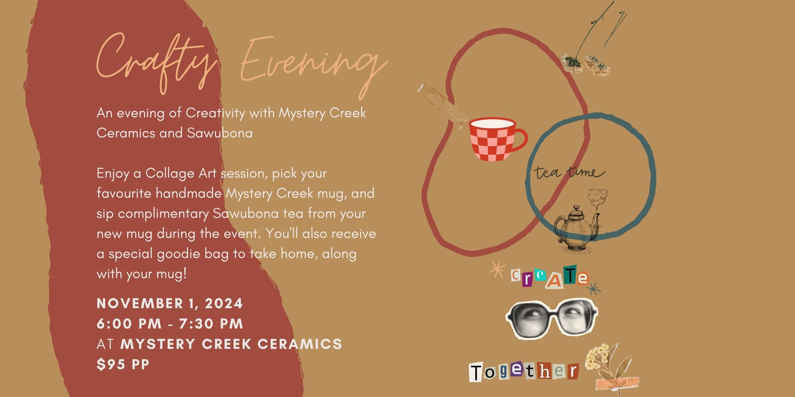 Banner image for Evening of Creativity with Mystery Creek Ceramics and Sawubona