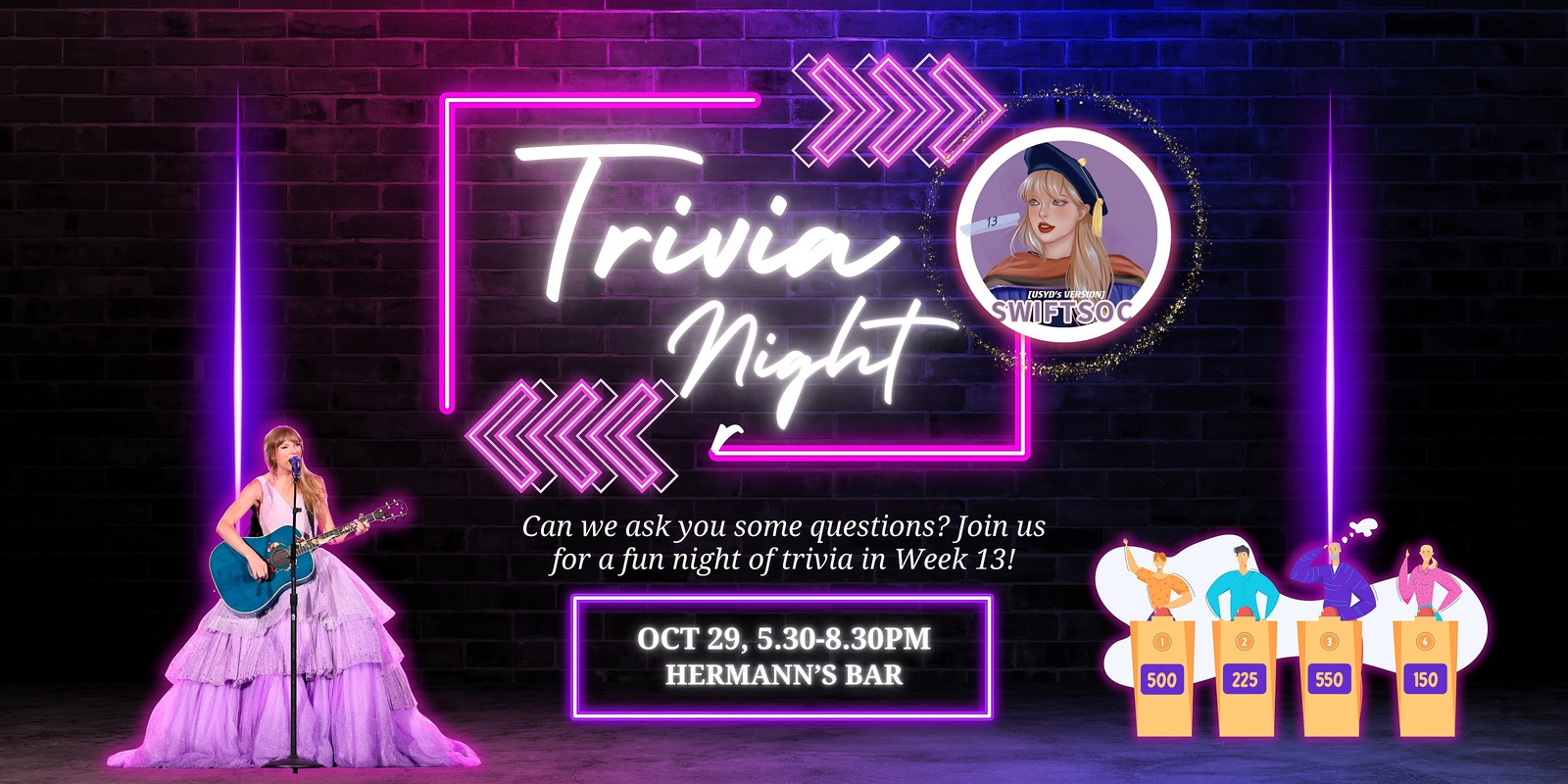 Banner image for Swiftie Trivia Night at Hermann's