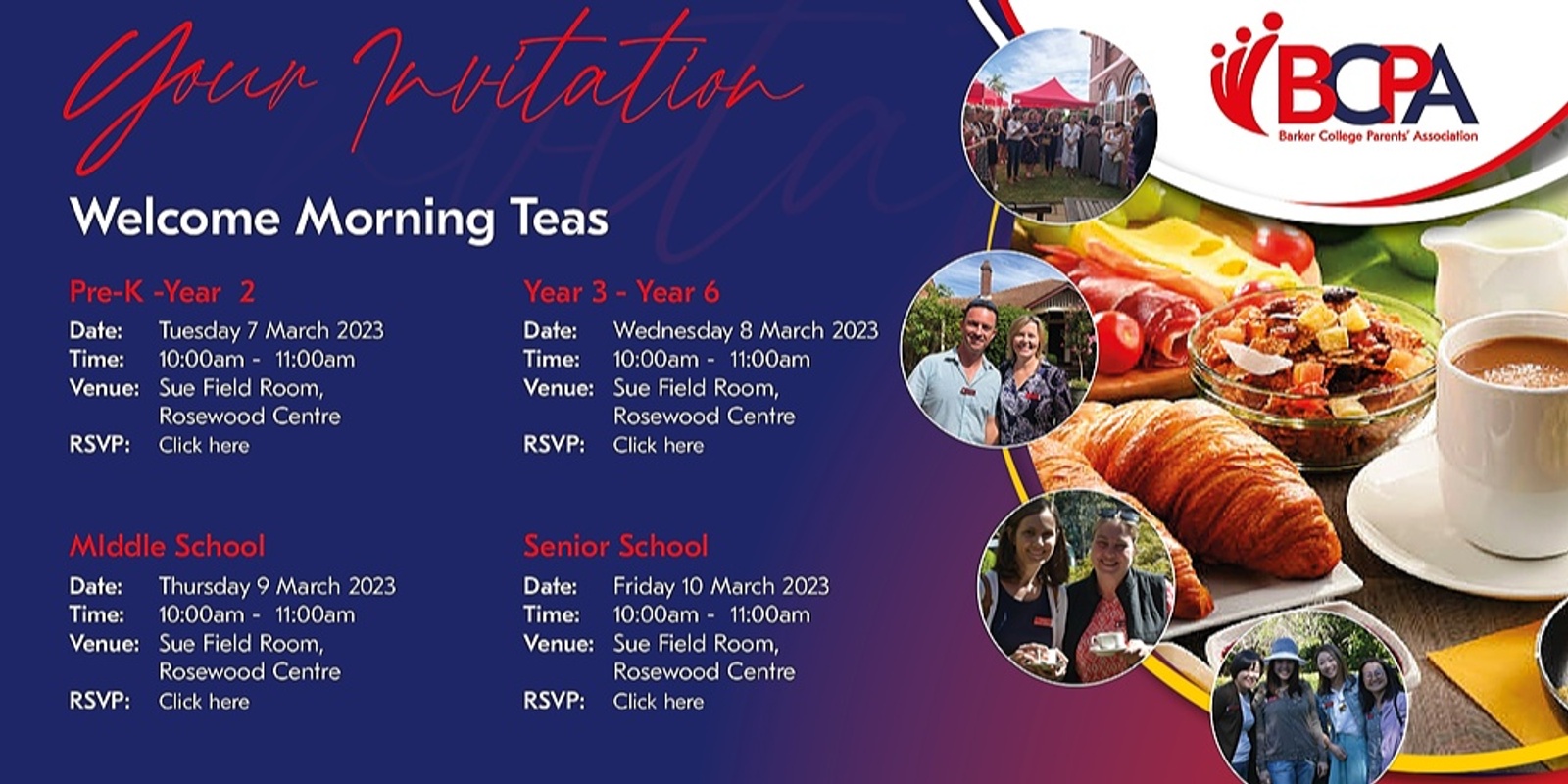 Banner image for Welcome Morning Tea - Parents of Middle School (Year 7 to 9) students