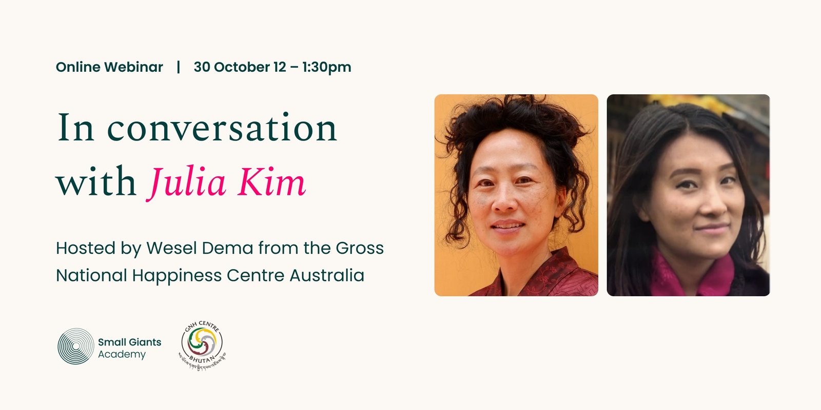 Banner image for GNH Conversation with Julia Kim and Wesel Dema 