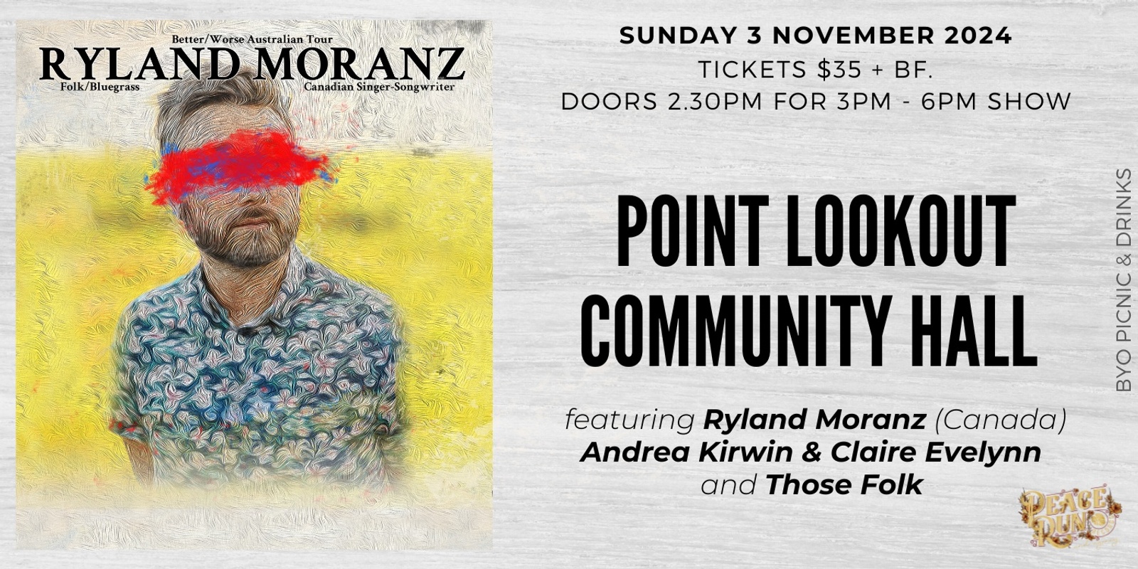 Banner image for Ryland Moranz (Canada) w/ Andrea Kirwin & Claire Evelynn & Those Folk - Point Lookout Community Hall