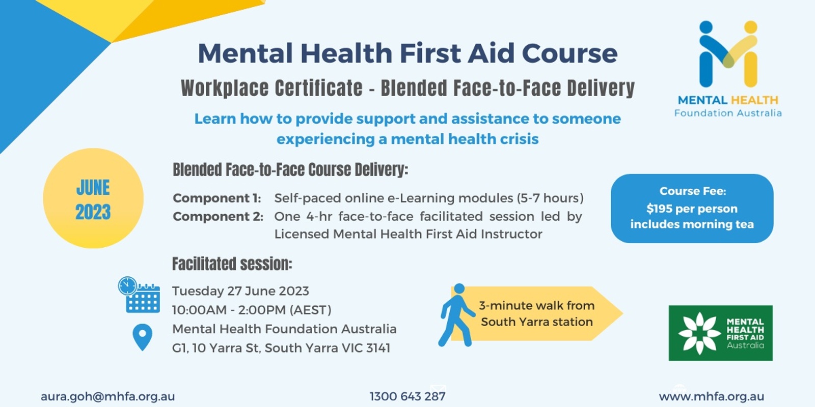 Blended Face-to-Face Mental Health First Aid course (Workplace Certificate) - June 2023
