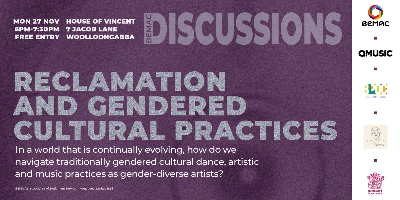 Banner image for BEMAC Discussions: Reclamation and Gendered Cultural Practices (Live and Streamed)