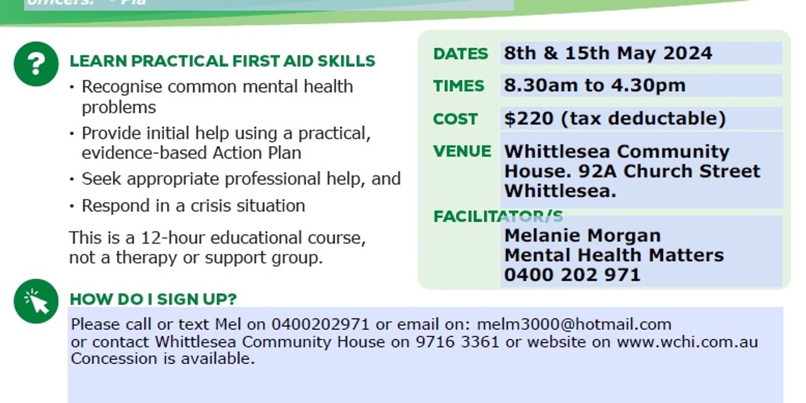 Banner image for MENTAL HEALTH FIRST AID TWO DAY COURSE
