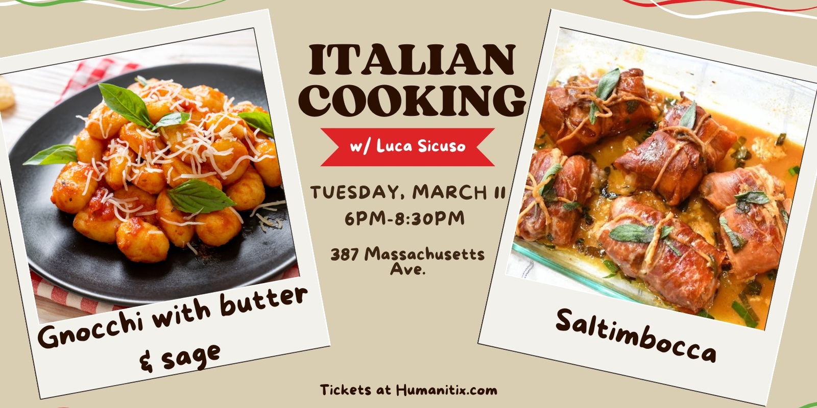 Banner image for Italian Cooking Class: Gnocchi with Butter and Sage & Saltimbocc