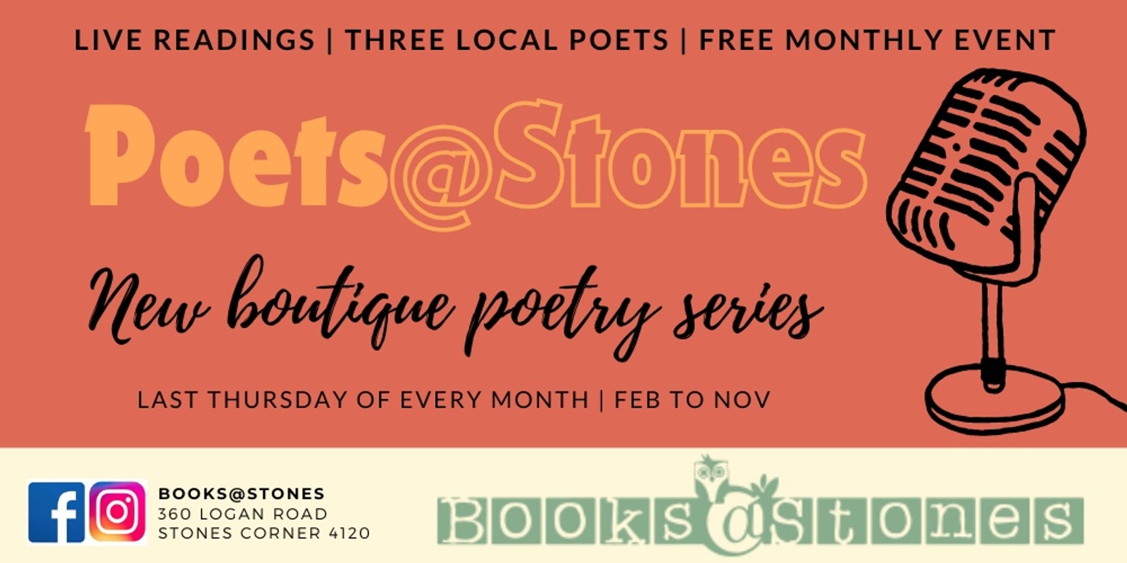 Banner image for Poets@Stones: boutique monthly poetry series (October)