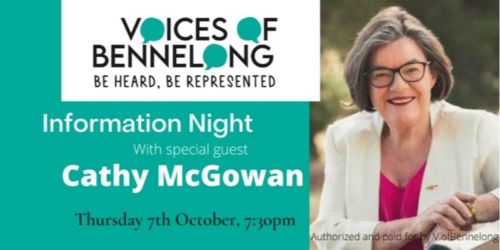 Banner image for Voices of Bennelong - Information Night with Cathy McGowan 