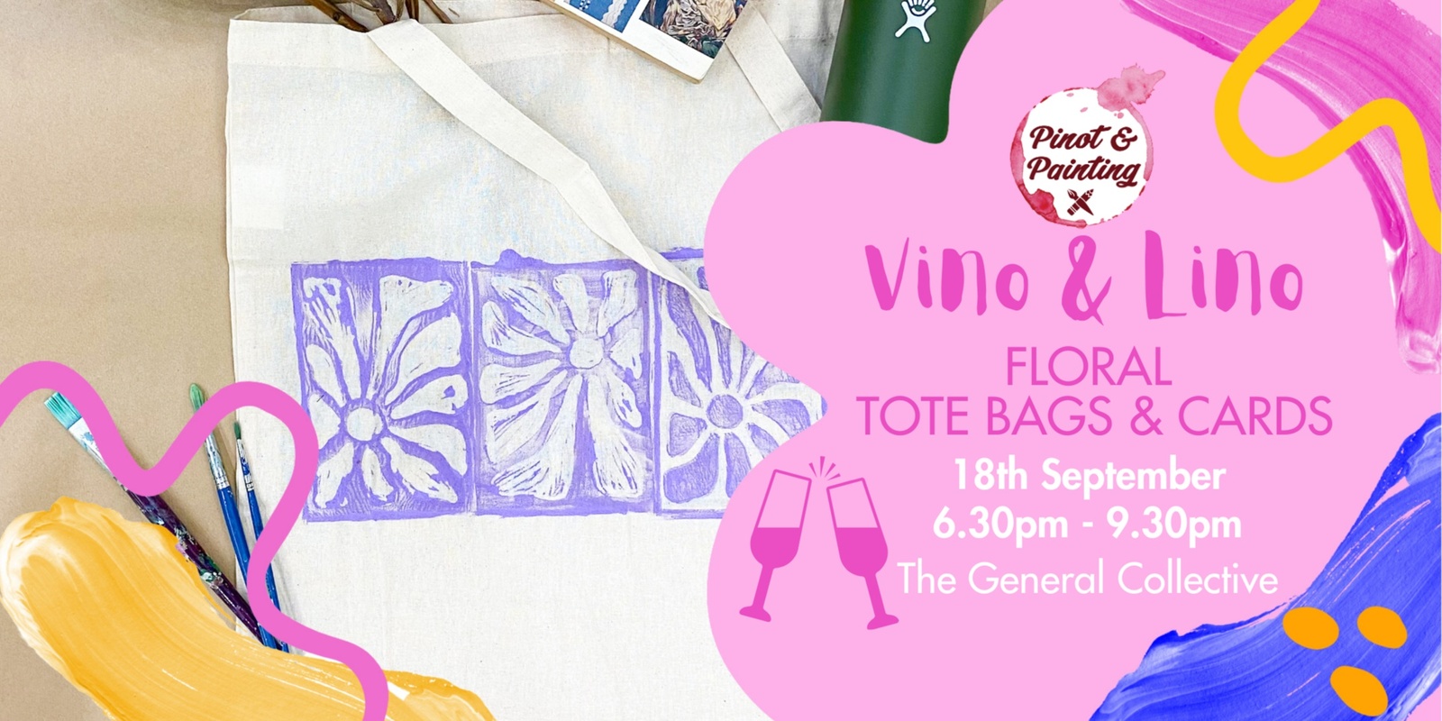 Banner image for Vino & Lino: Floral Tote Bags & Cards @ The General Collective 