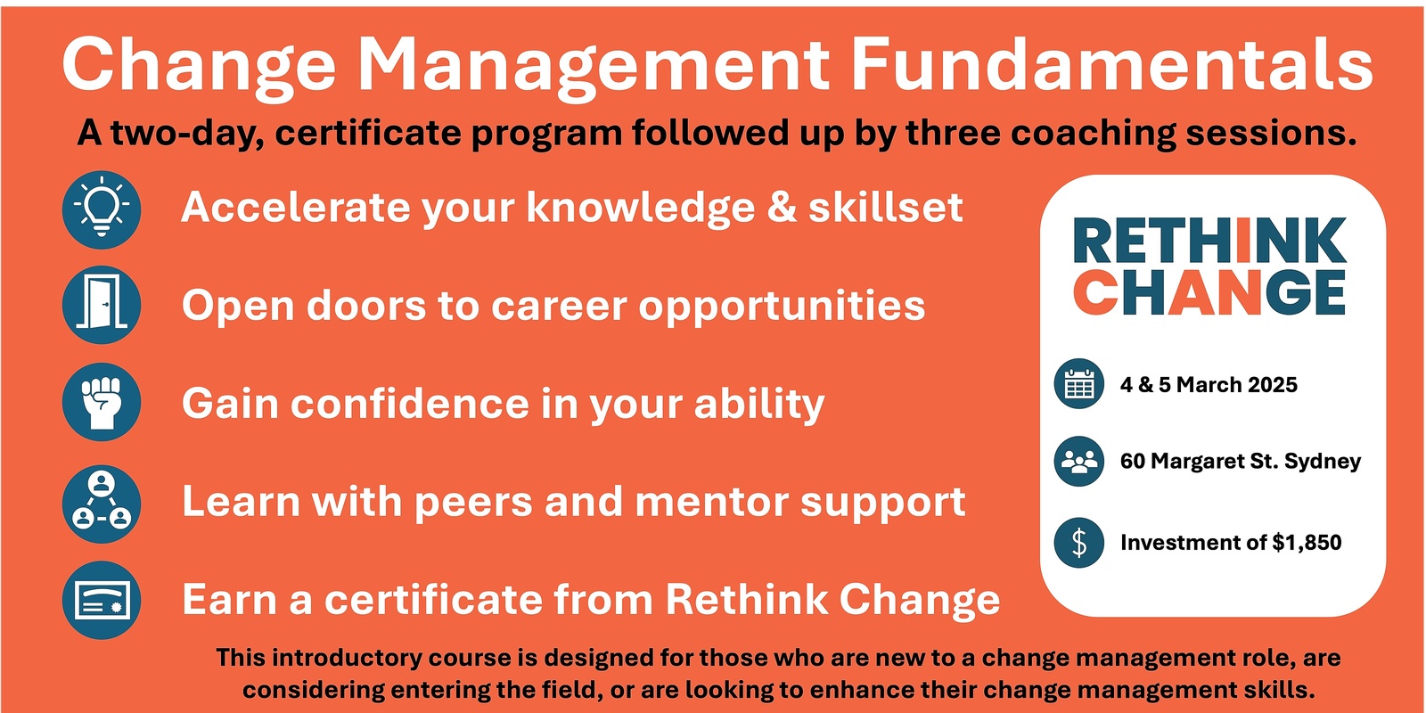 Banner image for Change Management Fundamentals - powered by Rethink Change