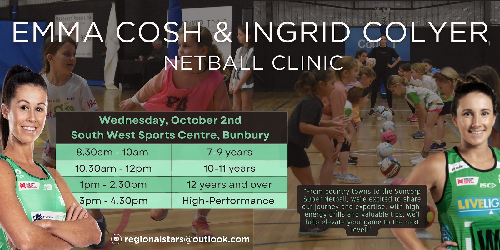 Banner image for Emma Cosh and Ingrid Colyer Netball Clinic 