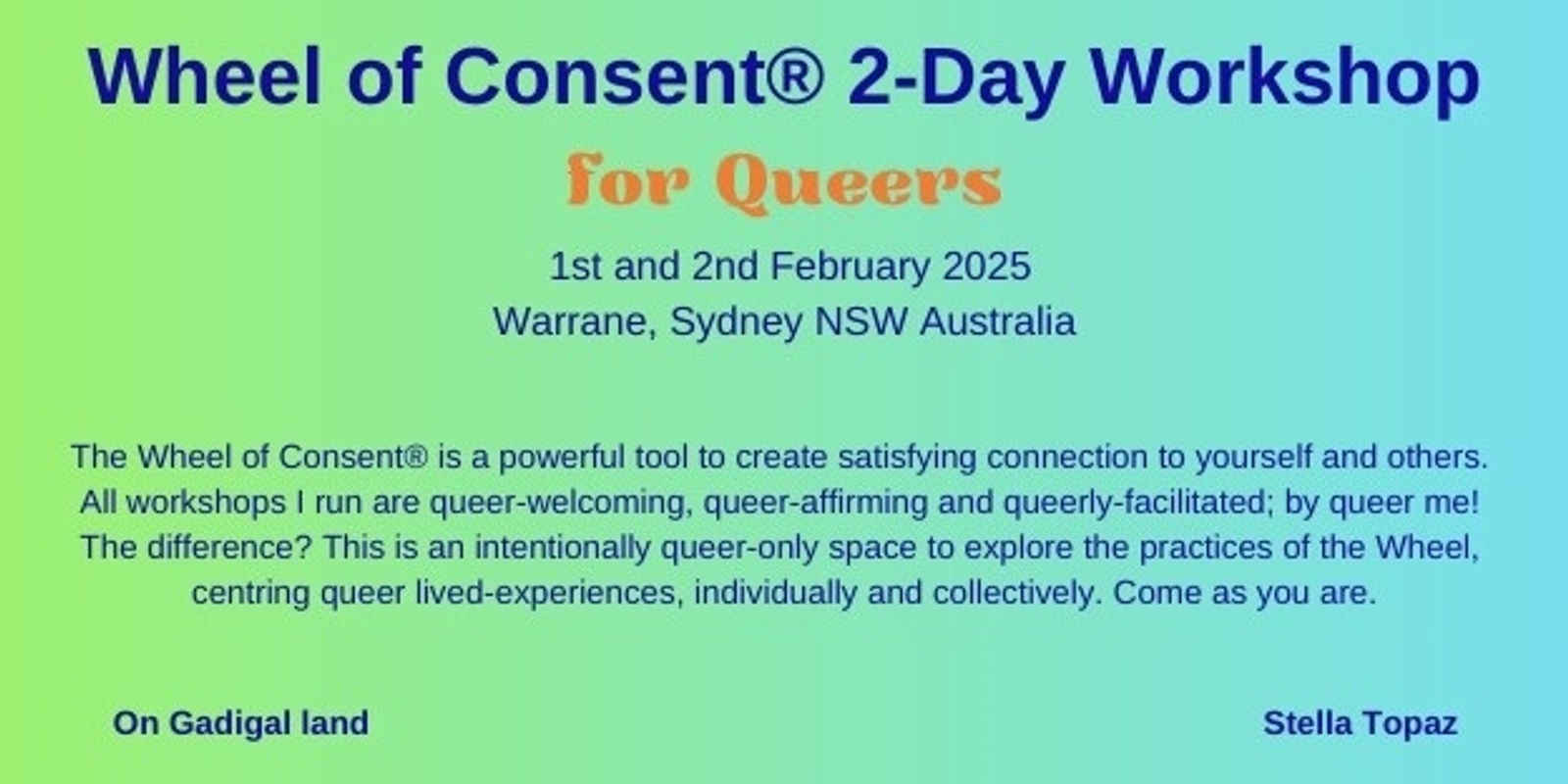 Banner image for Wheel of Consent® 2-day Workshop for Queers, Warrane, Sydney