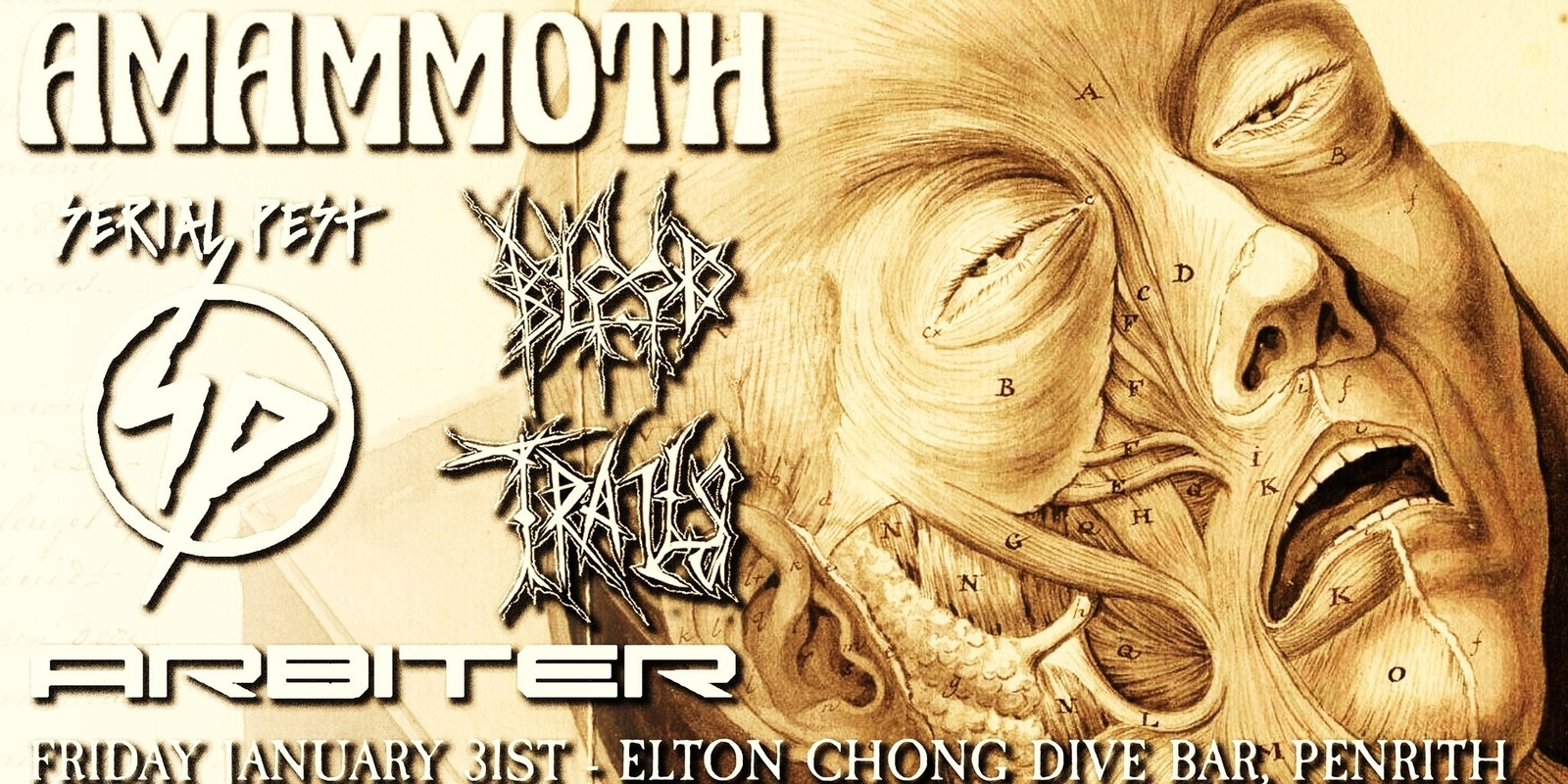 Banner image for Ammamoth, Serial Pest, Blood Trails, Arbiter at Elton Chong's