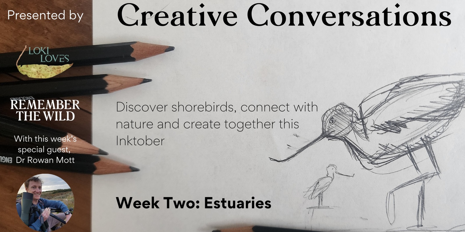 Banner image for Inktober Creative Conversations: Learn and Draw Shorebirds and Estuaries