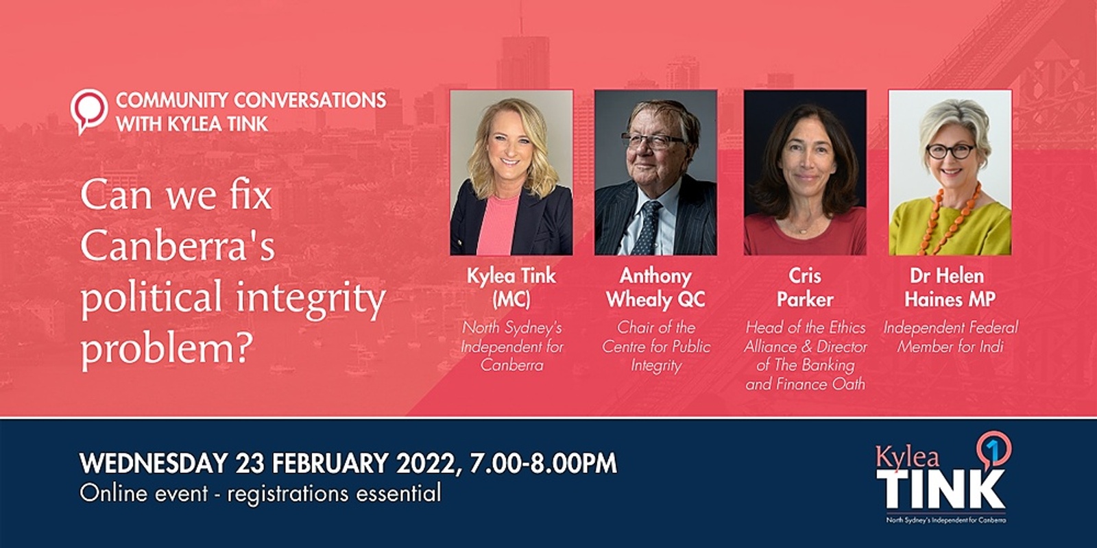 Banner image for Community Conversations with Kylea Tink | Political Integrity in Australia 
