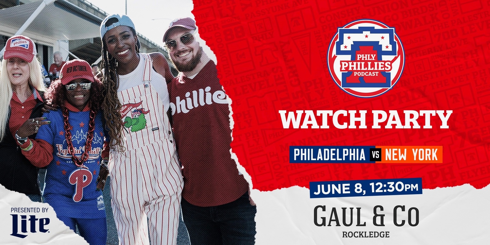 Banner image for PHLY Phillies Saturday Watch Party and Live Show at Gaul & Co - Rockledge