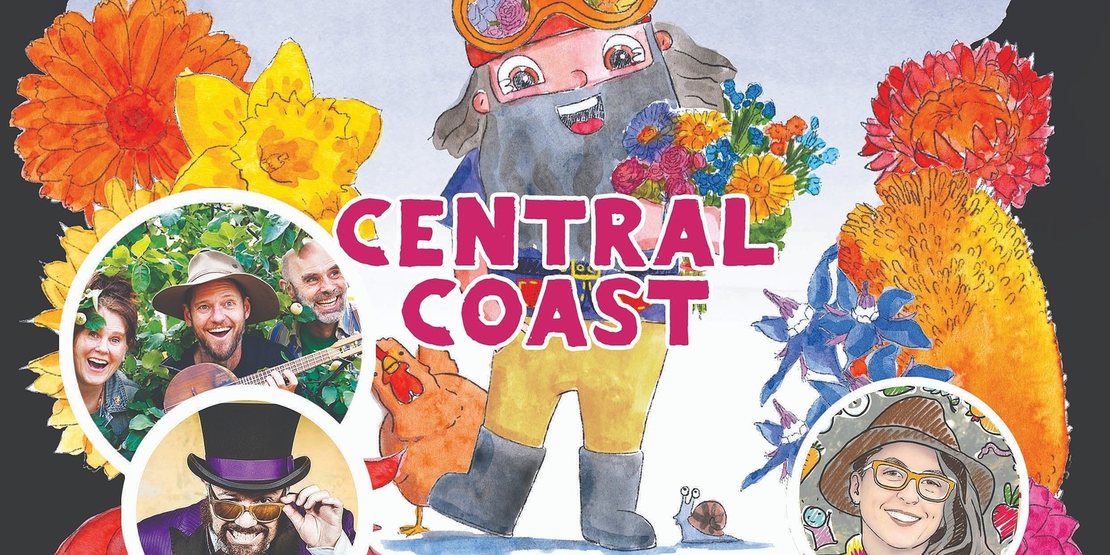 Banner image for 'Costa's Garden: Flowers' Central Coast Book Launch with Costa the Garden Gnome, Brenna Quinlan, Formidable Vegetable & Secret Agent 23 Skidoo