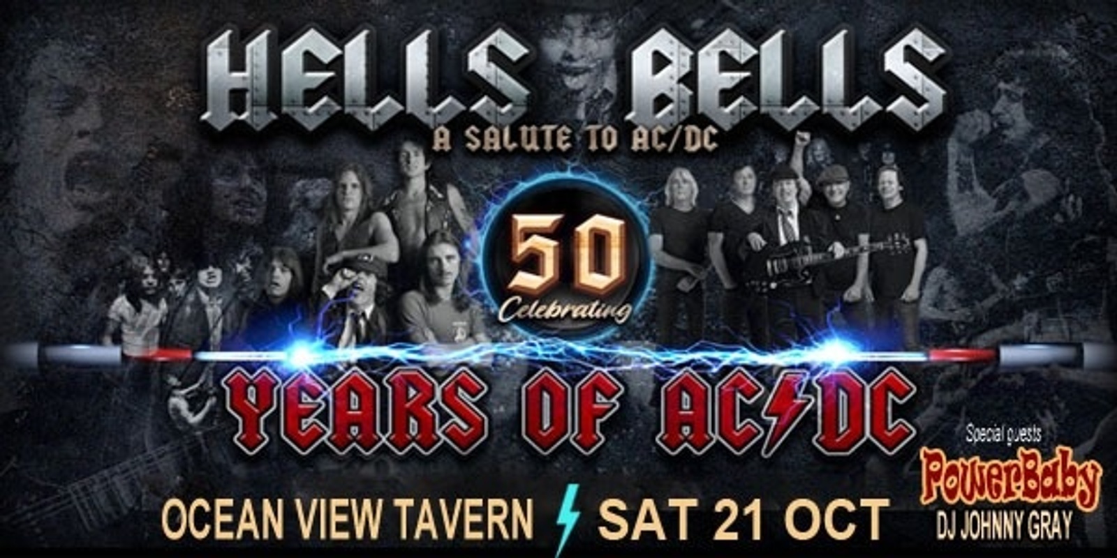 Banner image for  HELLS BELLS' AC/DC's 50th Anniversary Show - Ocean View Tavern Sat 21 Oct