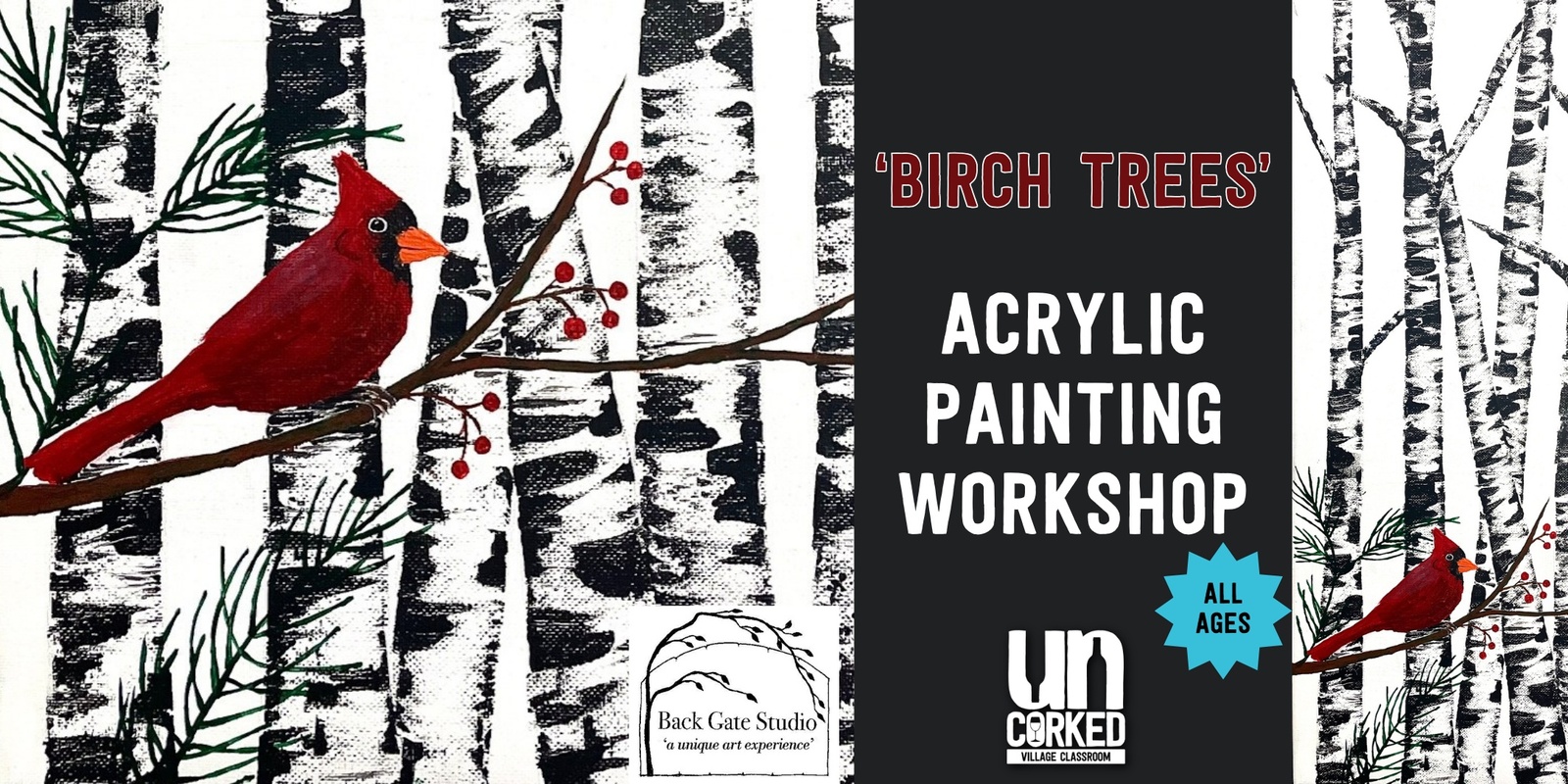 Banner image for Birch Trees: Acrylic Painting Workshop at UnCorked Village Classroom