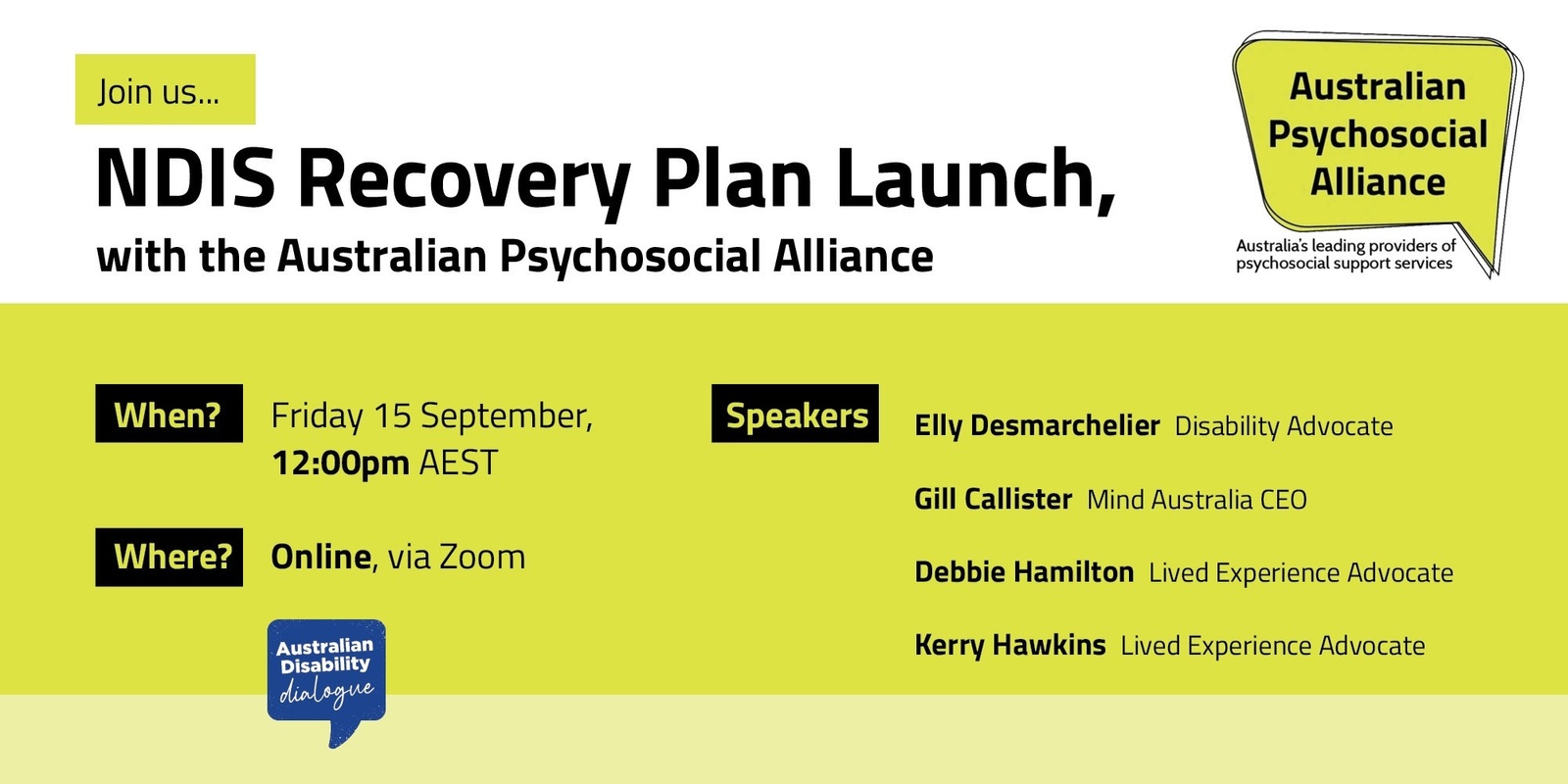 Banner image for The Australian Psychosocial Alliance's NDIS Recovery Plan launch 