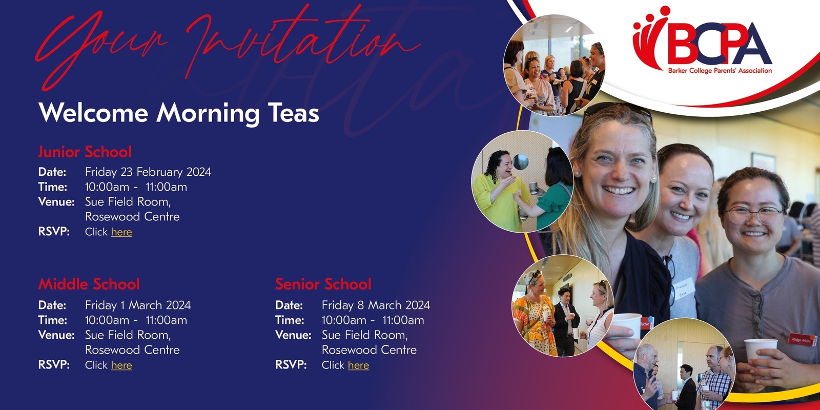 Banner image for Welcome Morning Tea - Parents of Year 10 to Year 12 