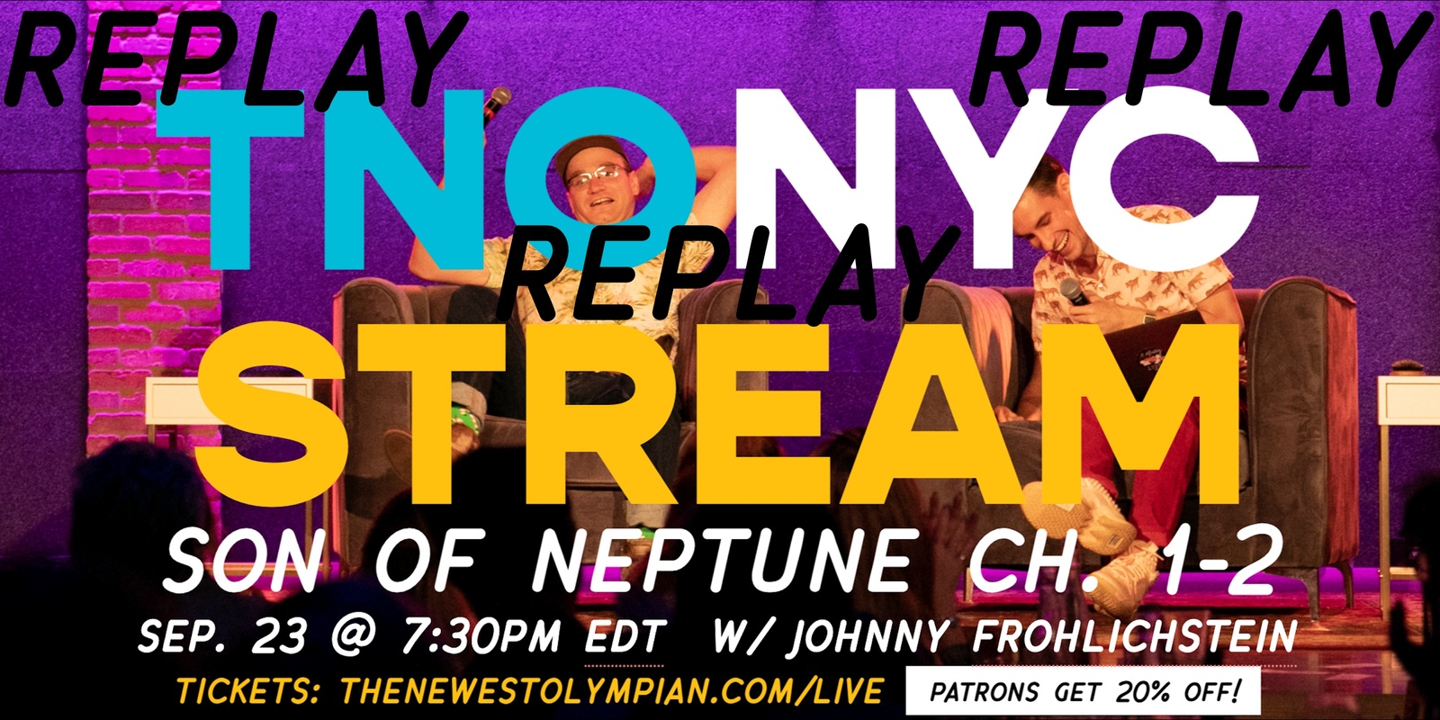 Banner image for The Newest Olympian Livestream: Son of Neptune Ch. 1-2 w/ Johnny Frohlichstein in NYC! (REPLAY)