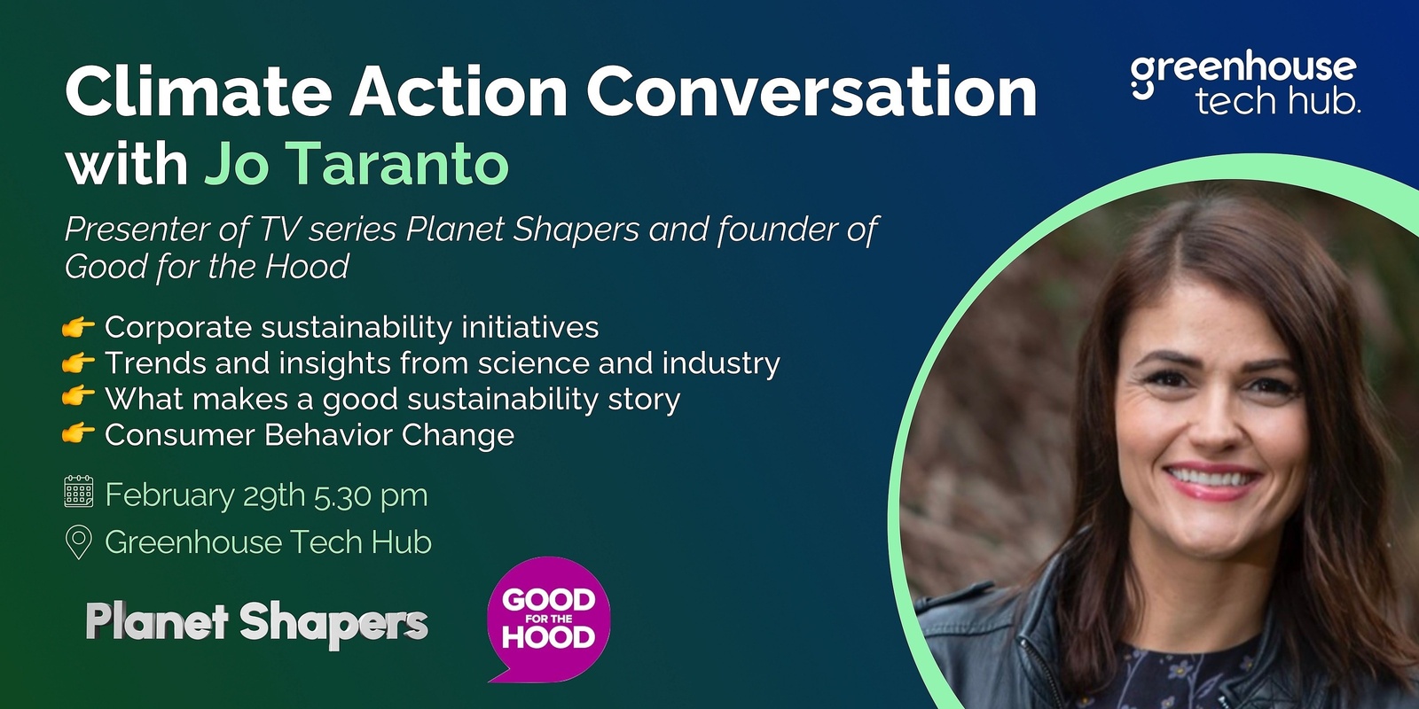 Banner image for Climate Action Conversation with Jo Taranto - Greenhouse Night