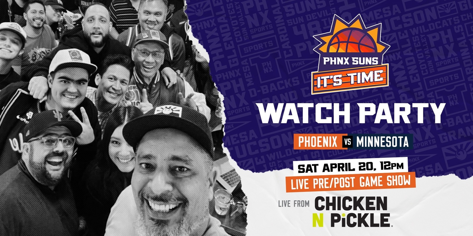 Banner image for PHNX Suns Playoff Watch Party and Live Show at Chicken N Pickle 